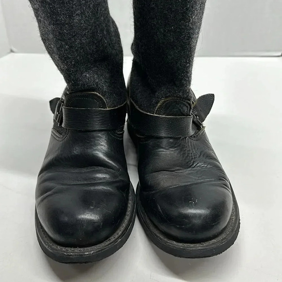 Frye Veronica Charcoal Engineer Wool Leather Moto Low Heeled Boots Gray Size 10 - Picture 6 of 11